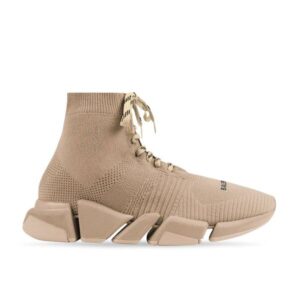 BALENCIAGA MEN'S SPEED 2.0 LACE-UP RECYCLED KNIT SNEAKER IN BEIGE – BLA032