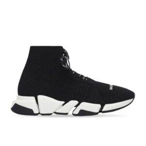 BALENCIAGA MEN'S SPEED 2.0 LACE-UP RECYCLED KNIT SNEAKER IN BLACK/WHITE – BLA033