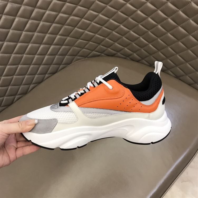 DIOR B22 SNEAKERS BLACK AND WHITE TECHNICAL MESH WITH ORANGE AND WHITE SMOOTH CALFSKIN – DO003 - Image 6