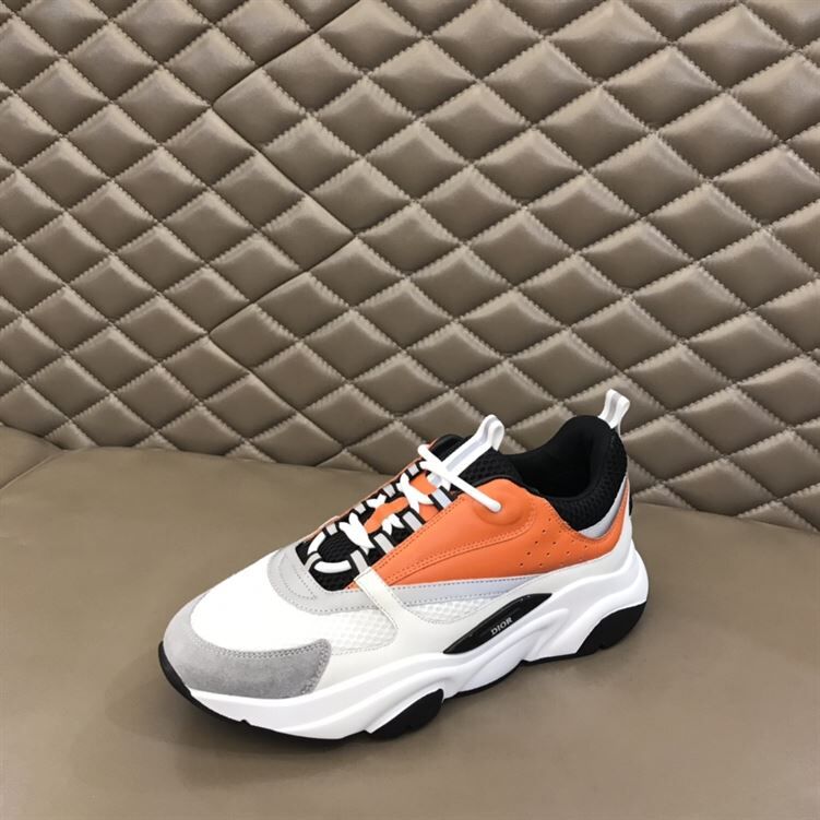 DIOR B22 SNEAKERS BLACK AND WHITE TECHNICAL MESH WITH ORANGE AND WHITE SMOOTH CALFSKIN – DO003 - Image 9