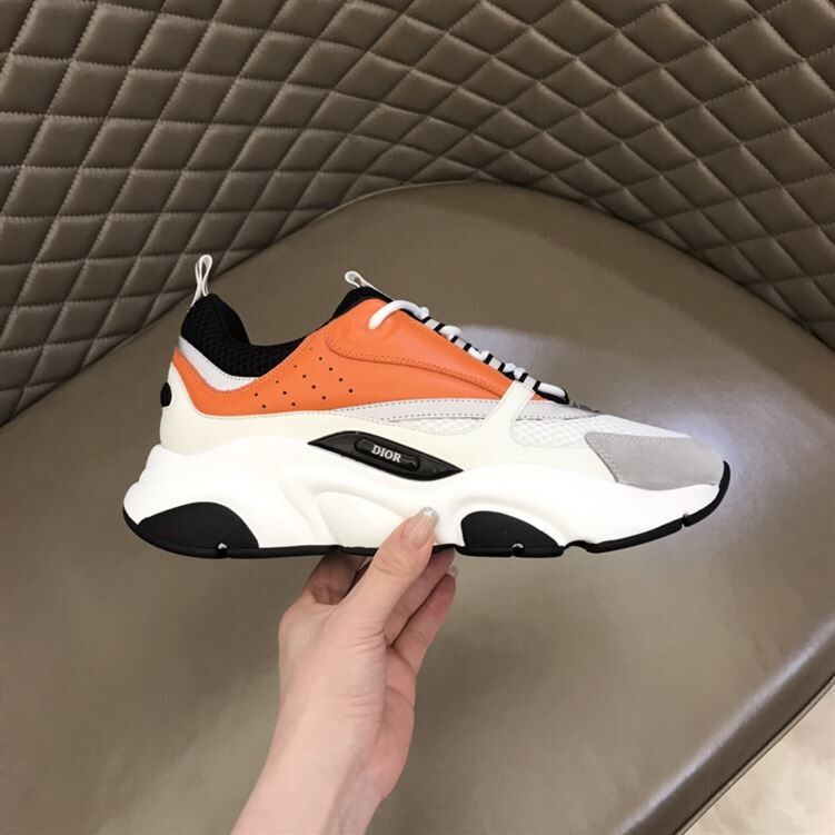 DIOR B22 SNEAKERS BLACK AND WHITE TECHNICAL MESH WITH ORANGE AND WHITE SMOOTH CALFSKIN – DO003 - Image 7