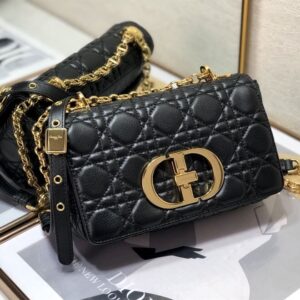DIOR MEDIUM DIOR CARO BAG BLACK SUPPLE CANNAGE CALFSKIN - DOB013