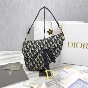 DIOR SADDLE BAG WITH STRAP BLUE DIOR OBLIQUE JACQUARD - DOB032