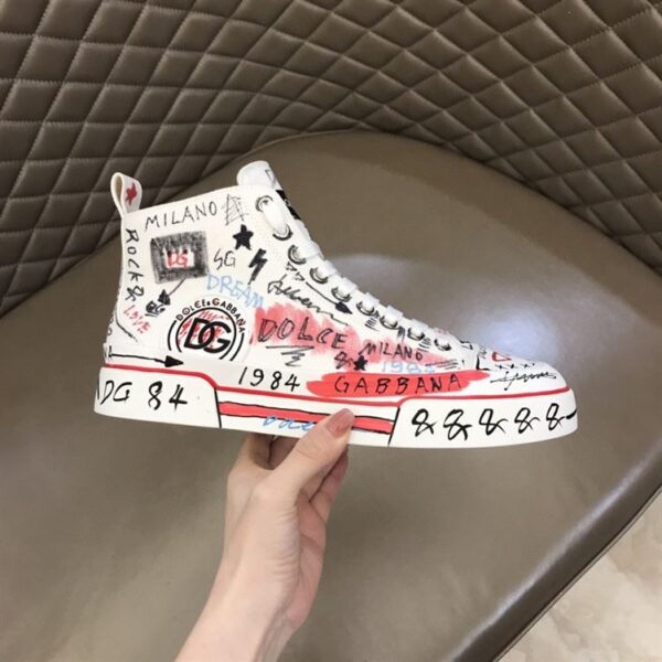 DOLCE & GABBANA HAND-PAINTED GRAFFITI CANVAS PORTOFINO LIGHT MID-TOP SNEAKERS – DG004 - Image 4