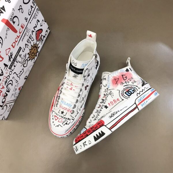 DOLCE & GABBANA HAND-PAINTED GRAFFITI CANVAS PORTOFINO LIGHT MID-TOP SNEAKERS – DG004 - Image 6