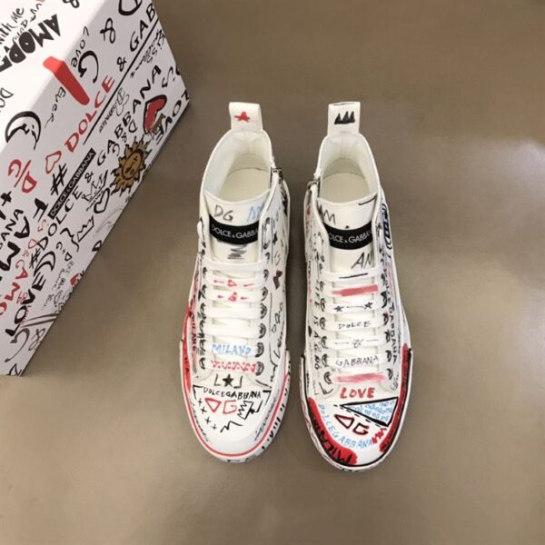 DOLCE & GABBANA HAND-PAINTED GRAFFITI CANVAS PORTOFINO LIGHT MID-TOP SNEAKERS – DG004 - Image 5