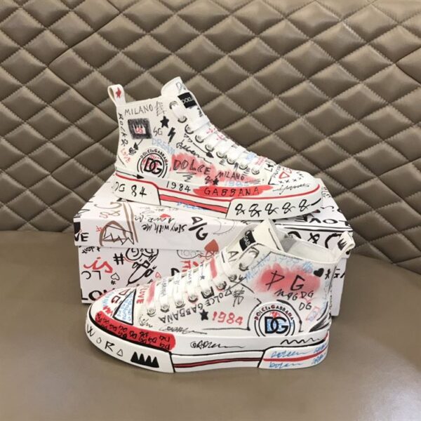DOLCE & GABBANA HAND-PAINTED GRAFFITI CANVAS PORTOFINO LIGHT MID-TOP SNEAKERS – DG004 - Image 2