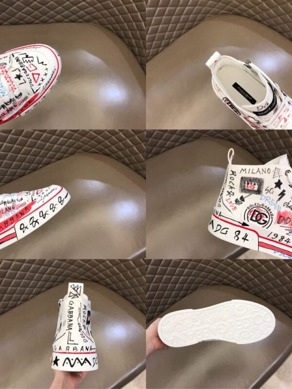 DOLCE & GABBANA HAND-PAINTED GRAFFITI CANVAS PORTOFINO LIGHT MID-TOP SNEAKERS – DG004 - Image 9