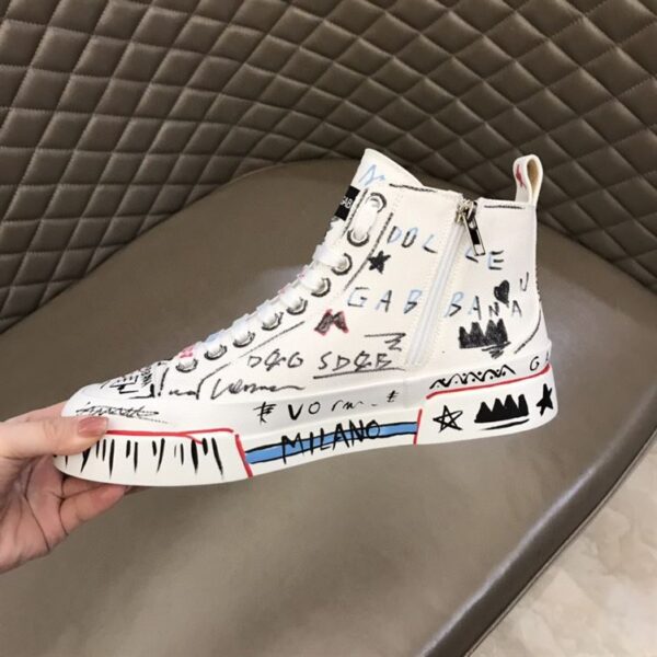 DOLCE & GABBANA HAND-PAINTED GRAFFITI CANVAS PORTOFINO LIGHT MID-TOP SNEAKERS – DG004 - Image 3