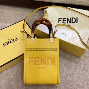 FENDI MINI SUNSHINE SHOPPER YELLOW LEATHER MINI BAG - F013