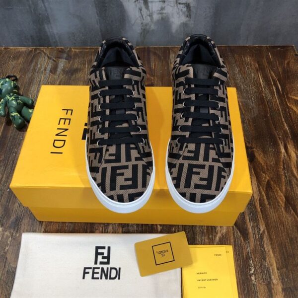 FENDI SNEAKERS BROWN FABRIC LOW-TOPS – FDS007 - Image 3