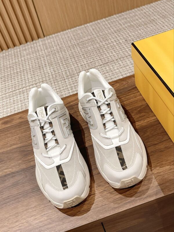 FENDY FASTER TRAINERS WHITE NUBUCK LEATHER LOW TOPS – FDS019 - Image 2