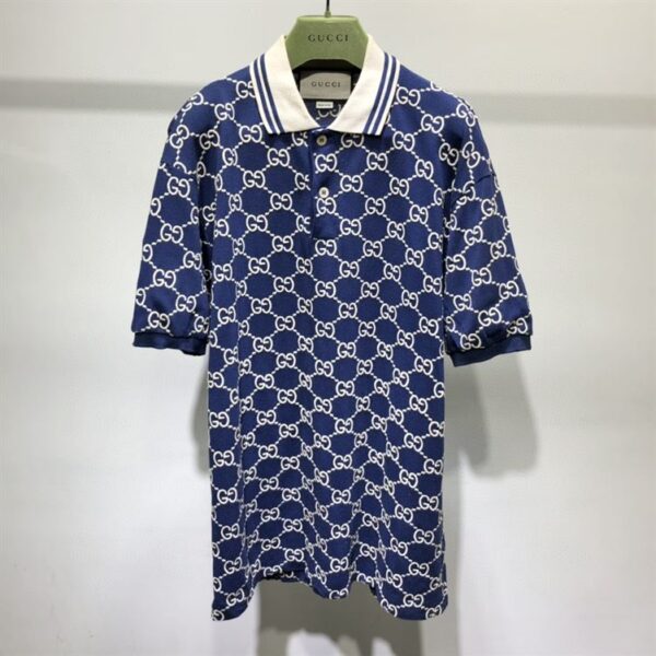 GUCCI DARK BLUE COTTON PIQUET GG STRETCH POLO – GGS013 - Image 2