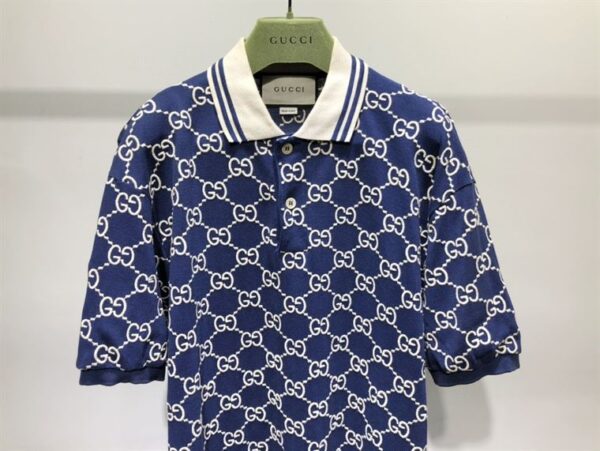 GUCCI DARK BLUE COTTON PIQUET GG STRETCH POLO – GGS013 - Image 4
