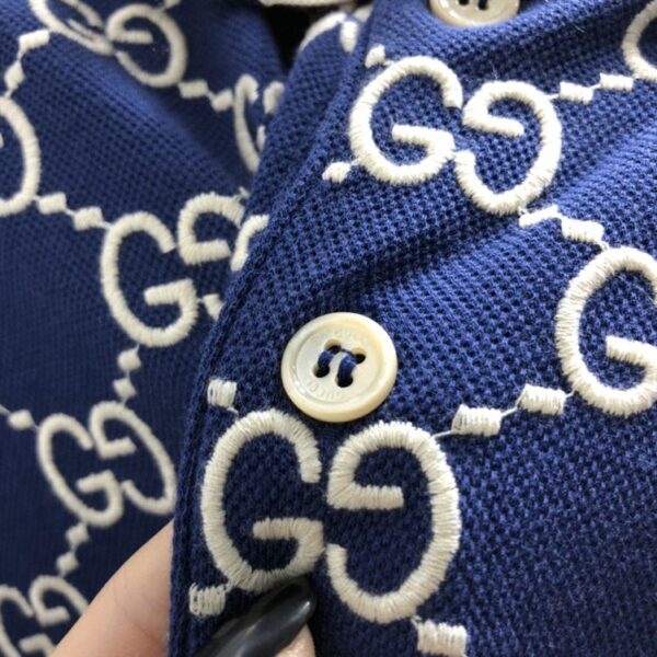 GUCCI DARK BLUE COTTON PIQUET GG STRETCH POLO – GGS013 - Image 10