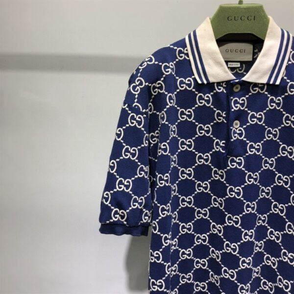 GUCCI DARK BLUE COTTON PIQUET GG STRETCH POLO – GGS013 - Image 6