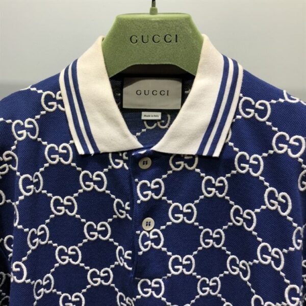 GUCCI DARK BLUE COTTON PIQUET GG STRETCH POLO – GGS013 - Image 8