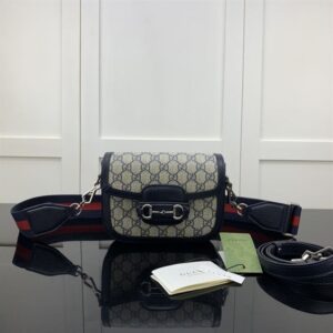 GUCCI HORSEBIT 1955 MINI BAG IN BEIGE AND BLUE GG SUPREME CANVAS - GB11