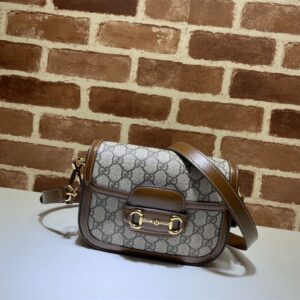GUCCI HORSEBIT 1955 MINI BAG IN BEIGE AND EBONY GG SUPREME CANVAS - GB01