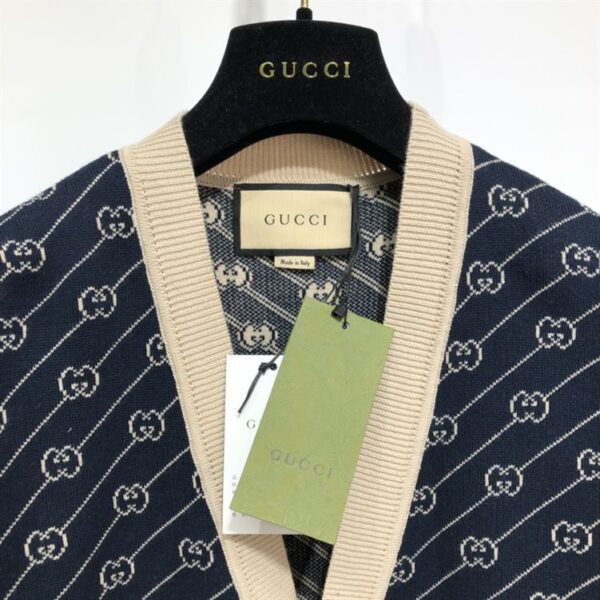 GUCCI NAVY & OFF-WHITE GG JACQUARD CARDIGAN – GCJ003 - Image 4