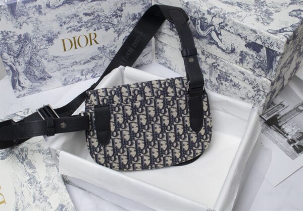 SADDLE POUCH BEIGE AND BLACK OBLIQUE JACQUARD - DIO014 - Image 4