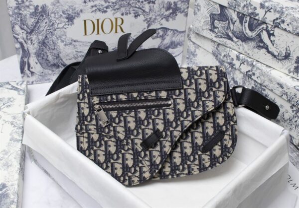 SADDLE POUCH BEIGE AND BLACK OBLIQUE JACQUARD - DIO014 - Image 3