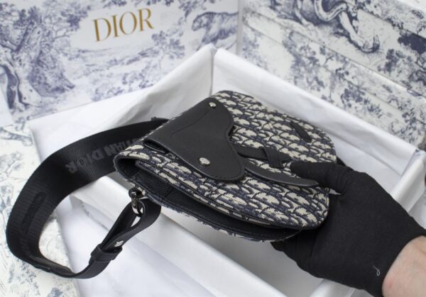 SADDLE POUCH BEIGE AND BLACK OBLIQUE JACQUARD - DIO014 - Image 5
