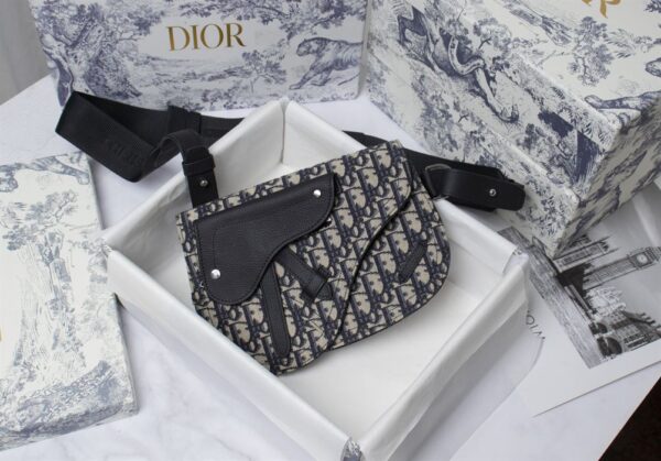 SADDLE POUCH BEIGE AND BLACK OBLIQUE JACQUARD - DIO014 - Image 2